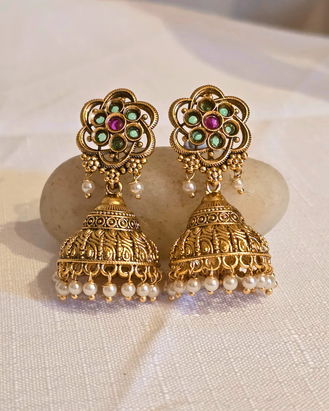 Neha - Pink & Green Earrings